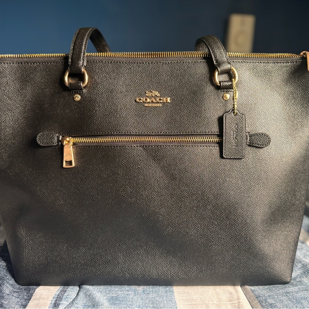 Coach Black Tote with Gold Accents